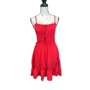 Red Mini Dress Smocked Tiered Ruffle Backless Strappy Small